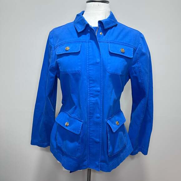 Draper James Belted 100% Cotton Twill Jacket in French Blue, Sz L - Picture 4 of 11